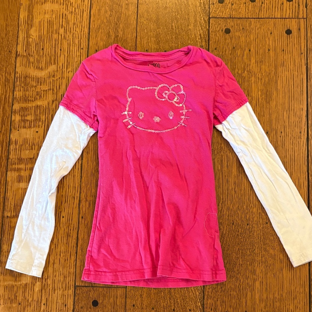 Hello Kitty Fuchsia and White Long Sleeve Tee